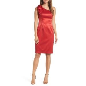 Eliza J One-Shoulder Satin Bow Detail Sheath Mini Dress Women's Size 8